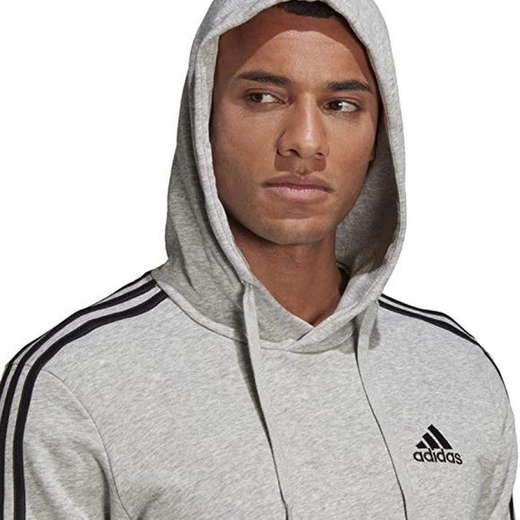 🆕adidas Men's Essentials 3-Stripes French Terry Hoodie, SM-Medium Grey H/Black - Picture 3 of 6